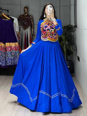 BLUE RAYON COTTON EMBROIDERY  SEMI STICHED NAVRATRI  TOP CHANIYA CHOLI 1
