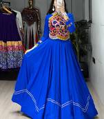 BLUE RAYON COTTON EMBROIDERY  SEMI STICHED NAVRATRI  TOP CHANIYA CHOLI