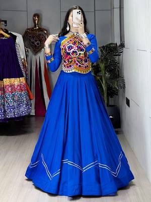 BLUE RAYON COTTON EMBROIDERY  SEMI STICHED NAVRATRI  TOP CHANIYA CHOLI 2