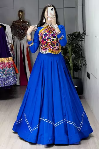 BLUE RAYON COTTON EMBROIDERY  SEMI STICHED NAVRATRI  TOP CHANIYA CHOLI