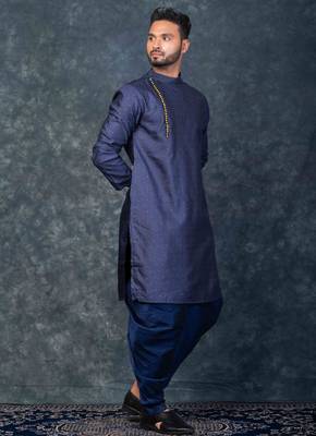 navy blue  kurta dhoti  set for men with embroidered work 1