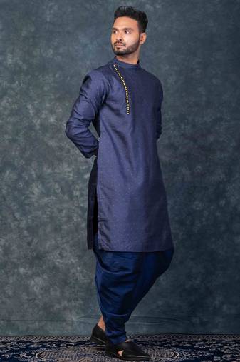 navy blue  kurta dhoti  set for men with embroidered work
