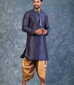 navy blue  kurta dhoti  set for men with embroidered work