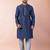 navy blue dupion kurta pyjama set for men with solid design