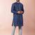 navy blue dupion kurta pyjama set for men with solid design