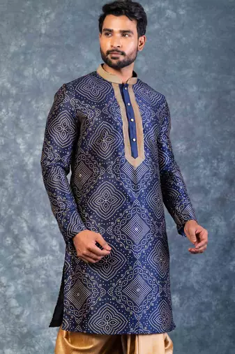 navy blue  kurta dhoti  set for men with embroidered work