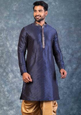 navy blue  kurta dhoti  set for men with embroidered work 2