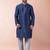 navy blue dupion kurta pyjama set for men with solid design