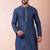 navy blue dupion kurta pyjama set for men with solid design