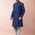 navy blue dupion kurta pyjama set for men with solid design