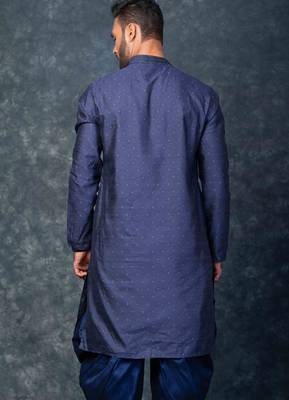 navy blue  kurta dhoti  set for men with embroidered work 3