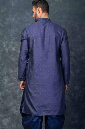 navy blue  kurta dhoti  set for men with embroidered work