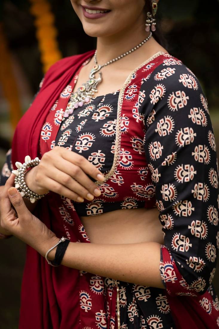 MULTI COLOR RAYON COTTON EMBROIDERY NAVRATRI TOP CHANIYA CHOLI- full stitched free size