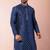 navy blue dupion kurta pyjama set for men with solid design