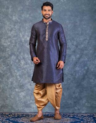 navy blue  kurta dhoti  set for men with embroidered work 3