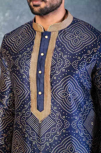 navy blue  kurta dhoti  set for men with embroidered work