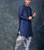 navy blue  kurta dhoti  set for men with embroidered work