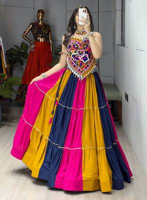 MULTI COLOR RAYON COTTON EMBROIDERY NAVRATRI TOP CHANIYA CHOLI- full stitched free size 1