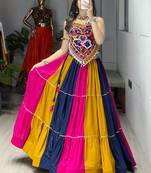 MULTI COLOR RAYON COTTON EMBROIDERY NAVRATRI TOP CHANIYA CHOLI- full stitched free size