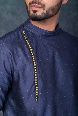 navy blue  kurta dhoti  set for men with embroidered work 4