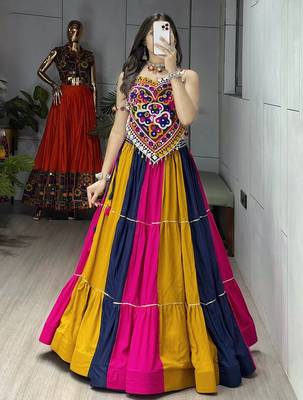 MULTI COLOR RAYON COTTON EMBROIDERY NAVRATRI TOP CHANIYA CHOLI- full stitched free size 2
