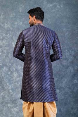 navy blue  kurta dhoti  set for men with embroidered work 4