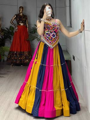 MULTI COLOR RAYON COTTON EMBROIDERY NAVRATRI TOP CHANIYA CHOLI- full stitched free size 3