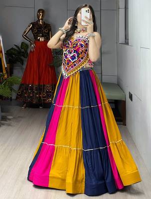 MULTI COLOR RAYON COTTON EMBROIDERY NAVRATRI TOP CHANIYA CHOLI- full stitched free size 4