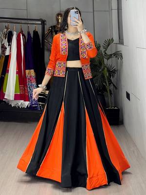ORANGE COLORE RAYON COTTON EMBROIDERY NAVRATRI TOP CHANIYA CHOLI- full stitched free size 1