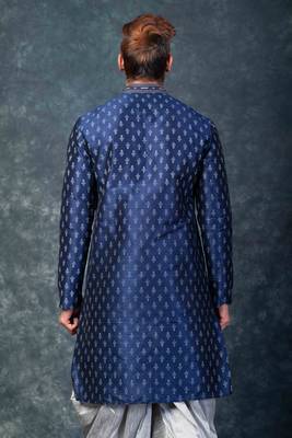 navy blue  kurta dhoti  set for men with embroidered work 4