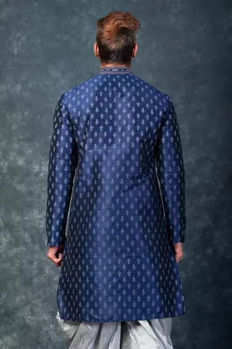 navy blue  kurta dhoti  set for men with embroidered work