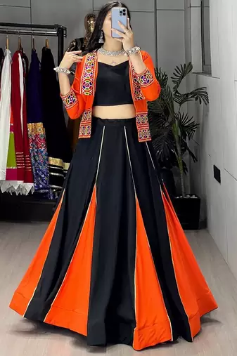 ORANGE COLORE RAYON COTTON EMBROIDERY NAVRATRI TOP CHANIYA CHOLI- full stitched free size
