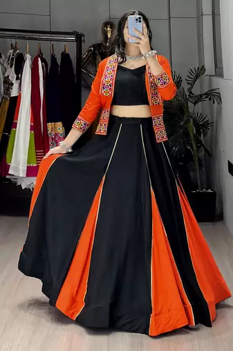 ORANGE COLORE RAYON COTTON EMBROIDERY NAVRATRI TOP CHANIYA CHOLI- full stitched free size