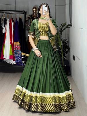 MEHNDI RAYON COTTON EMBROIDERY NAVRATRI TOP CHANIYA CHOLI- full stitched free size 1