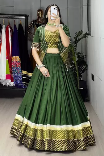 MEHNDI RAYON COTTON EMBROIDERY NAVRATRI TOP CHANIYA CHOLI- full stitched free size