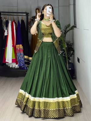 MEHNDI RAYON COTTON EMBROIDERY NAVRATRI TOP CHANIYA CHOLI- full stitched free size 2