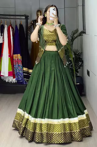 MEHNDI RAYON COTTON EMBROIDERY NAVRATRI TOP CHANIYA CHOLI- full stitched free size