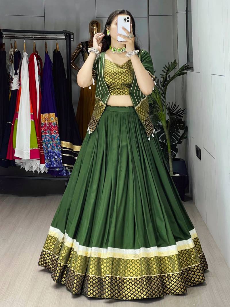 MEHNDI RAYON COTTON EMBROIDERY NAVRATRI TOP CHANIYA CHOLI- full stitched free size