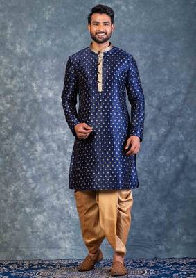 navy blue  kurta dhoti  set for men with embroidered work 1