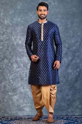 navy blue  kurta dhoti  set for men with embroidered work
