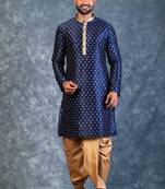 navy blue  kurta dhoti  set for men with embroidered work