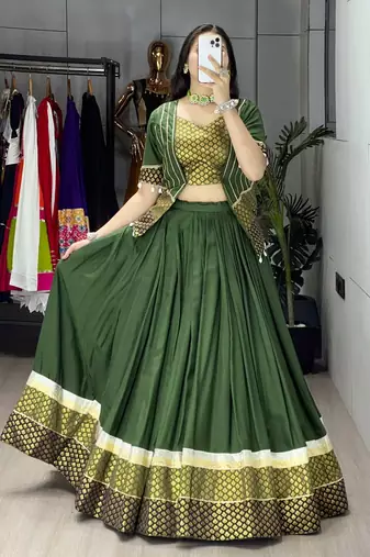 MEHNDI RAYON COTTON EMBROIDERY NAVRATRI TOP CHANIYA CHOLI- full stitched free size