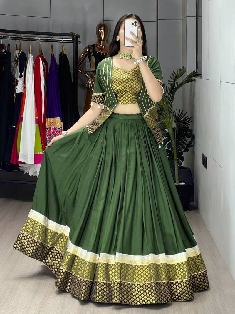 MEHNDI RAYON COTTON EMBROIDERY NAVRATRI TOP CHANIYA CHOLI- full stitched free size