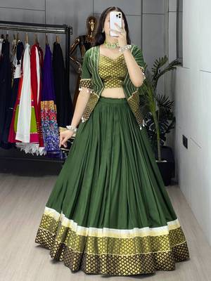 MEHNDI RAYON COTTON EMBROIDERY NAVRATRI TOP CHANIYA CHOLI- full stitched free size 4