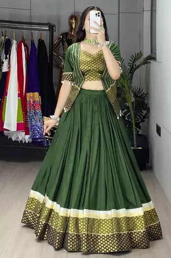 MEHNDI RAYON COTTON EMBROIDERY NAVRATRI TOP CHANIYA CHOLI- full stitched free size