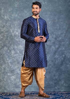 navy blue  kurta dhoti  set for men with embroidered work 2