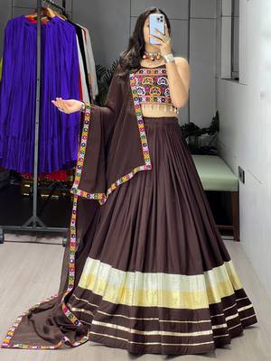 BRAWN RAYON COTTON EMBROIDERY NAVRATRI TOP CHANIYA CHOLI- full stitched free size 1
