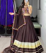 BRAWN RAYON COTTON EMBROIDERY NAVRATRI TOP CHANIYA CHOLI- full stitched free size