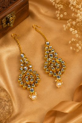 Vanya Leaf Drop Premium Kundan Earrings 2