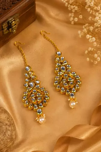 Vanya Leaf Drop Premium Kundan Earrings